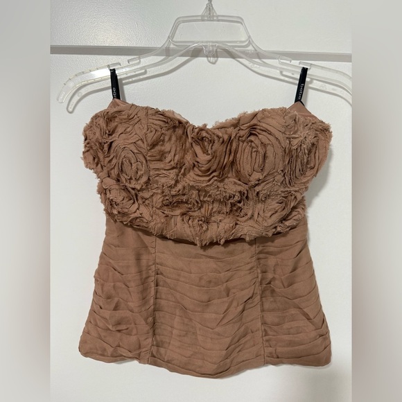 Bebe Strapless Silk Rosette Bustier Top XS Brown Ruched Corset Style Y2K - Picture 1 of 6